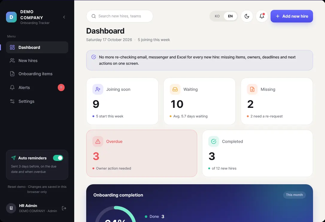 Custom CRM Development: Staff Onboarding System Example screenshot